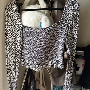 Reformation Navy and White Floral Blouse